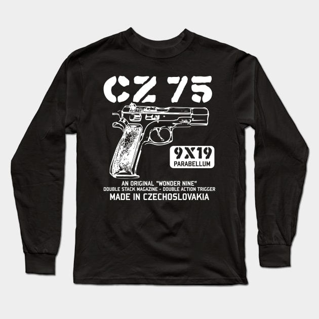 CZ 75 - Vintage 9mm Pistol, Firearm, Gun Long Sleeve T-Shirt by SpaceDogLaika